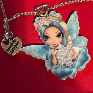 Blue Ice Snow Fairy Crystal Snowflake Butterfly Fairy Necklace